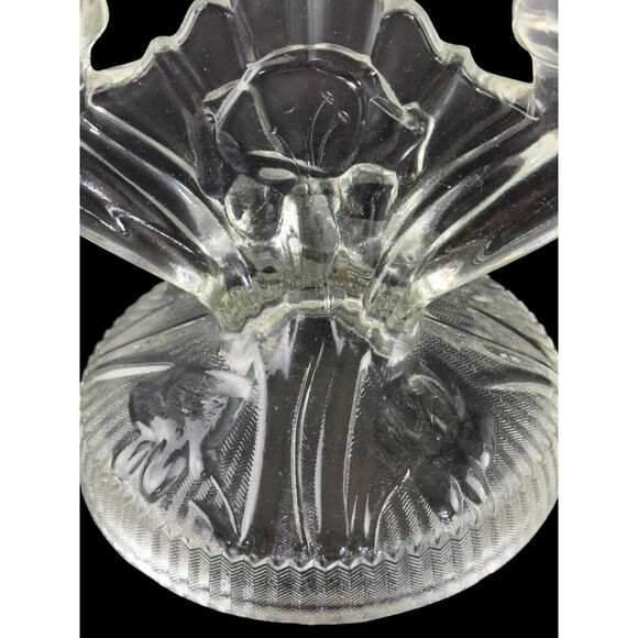 Vintage Art Deco Glass Double Candle Holders Shell Fan Design 2 Candlesticks - Picture 8 of 16